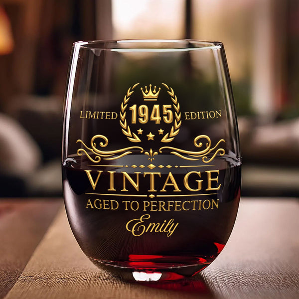 Limited Edition Aged To Perfection - Personalized Stemless Wine Glass
