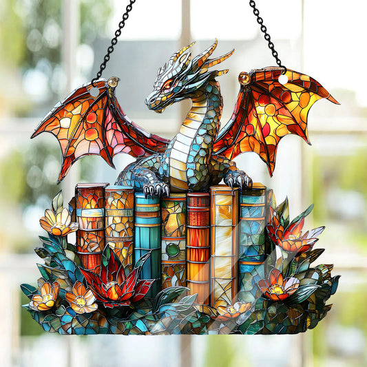 Guardian Of Ancient Books And Flowers - Personalized Window Hanging Suncatcher