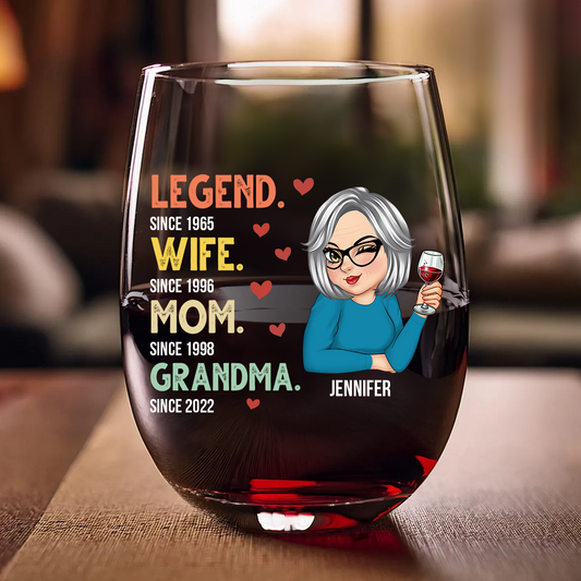 Legend Wife Mom Grandma - Personalized Stemless Wine Glass