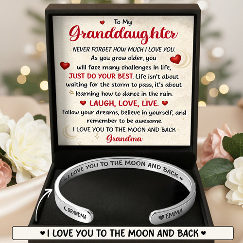 I Love You To The Moon And Back - Personalized Cuff Bangle Bracelet With Box