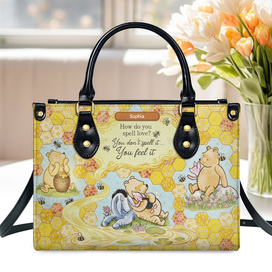 Pooh The Love Honey - Personalized Leather Handbag