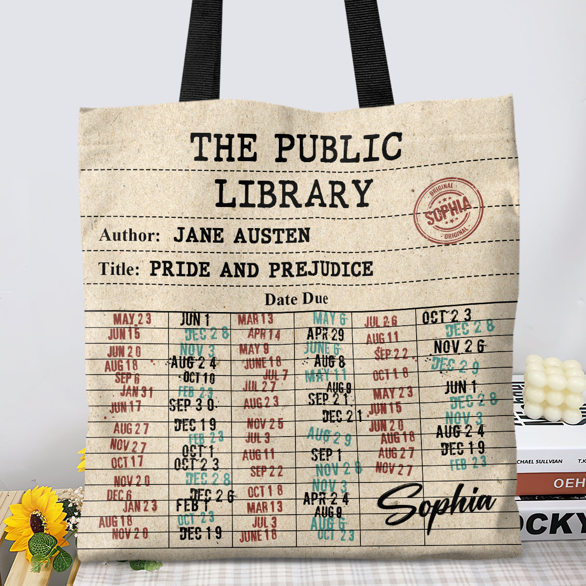 Nostalgic Library Card Due Date Stamp - Personalized Tote Bag – Bookswares