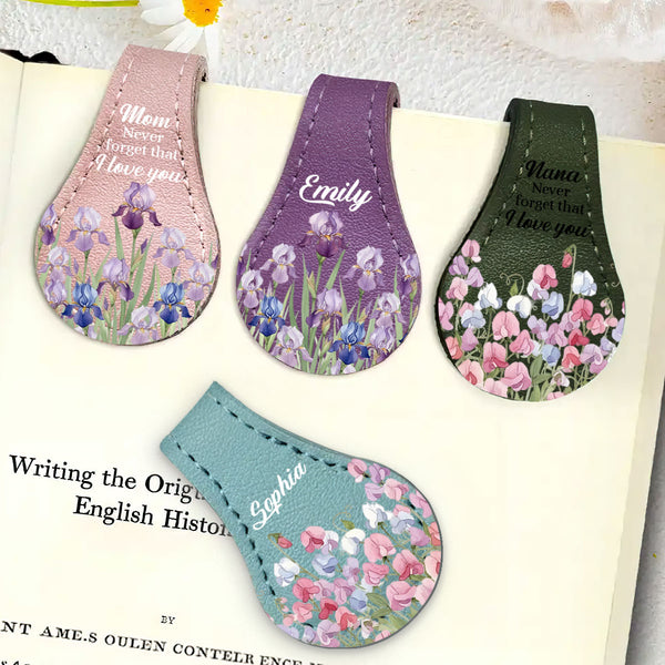 Never Forget That I Love You Gift For Mom, Grandma - Personalized Circle Leather Magnetic Bookmark