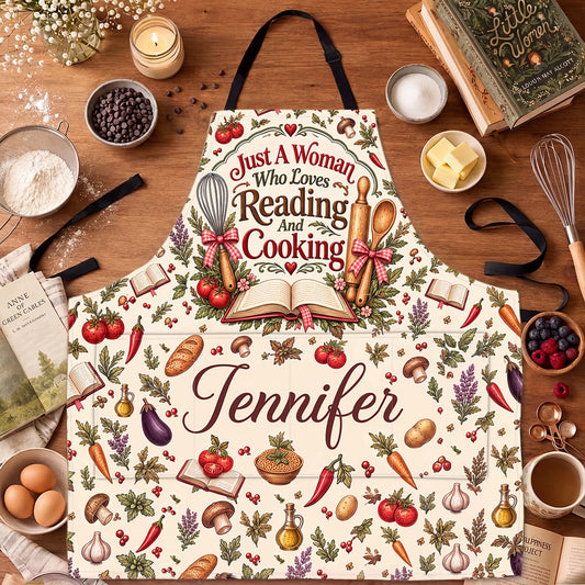 Just A Girl Who Loves Reading And Cooking - Personalized Apron With Pocket