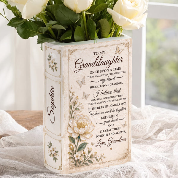 To My Daughter My Granddaughter Once Upon A Time - Personalized Ceramic Book Vase