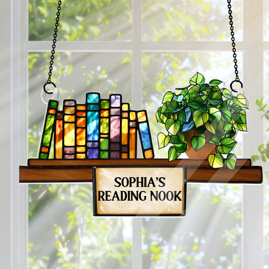 Bookshelf With Pothos Plant - Personalized Acrylic Suncatcher