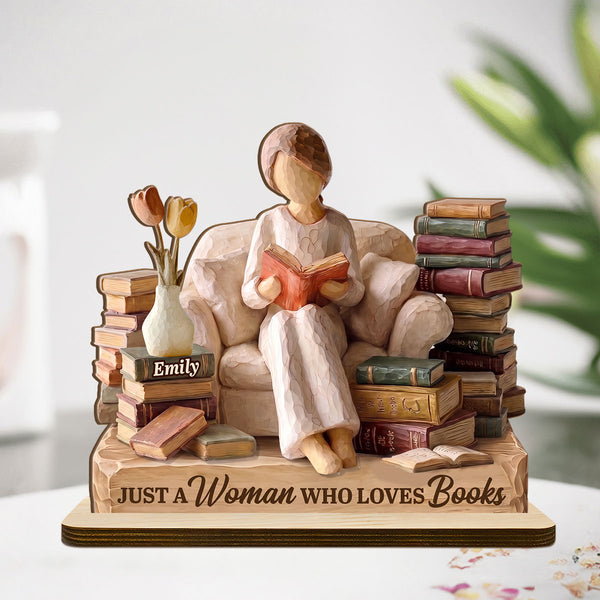 Just A Girl Who Loves Books Gifts For Book Lovers - Personalized 2-Layer Wood Plaque With Flat Base