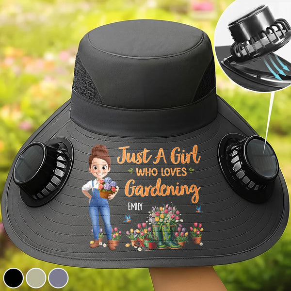 Just A Girl Who Loves Gardening - Personalized Solar Fan Hat