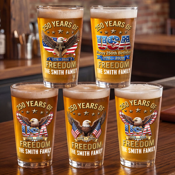 America 250th Anniversary Gifts For Mom, Dad, Brother, Sister, Kids Born To Stand Strong - Personalized Beer Glass
