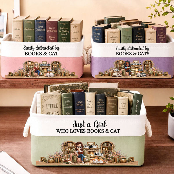 Just A Girl Who Loves Books And Cats - Personalized Storage Basket