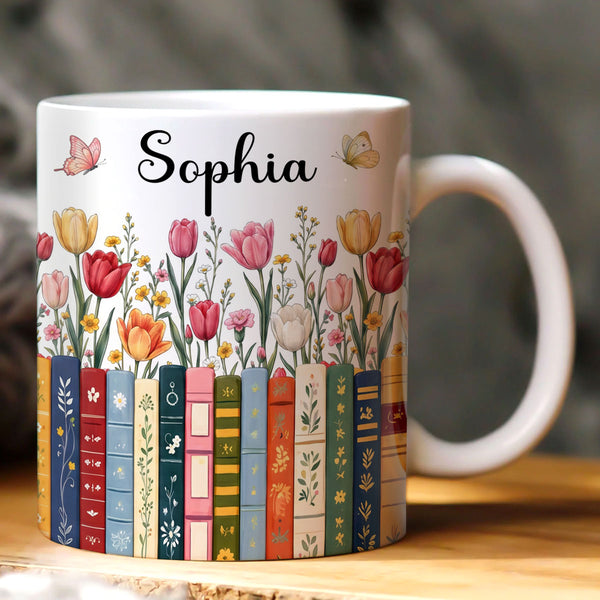 Custom Name & Birthflower For Book Lovers Book Clubs - Personalized Ceramic Coffee Mug
