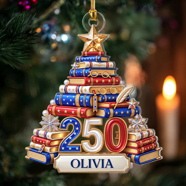 Patriotic Book Stack - Personalized 1-Layer Acrylic Ornament