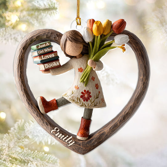 Just A Girl Who Loves Books & Flowers - Personalized 1-Layer Acrylic Ornament