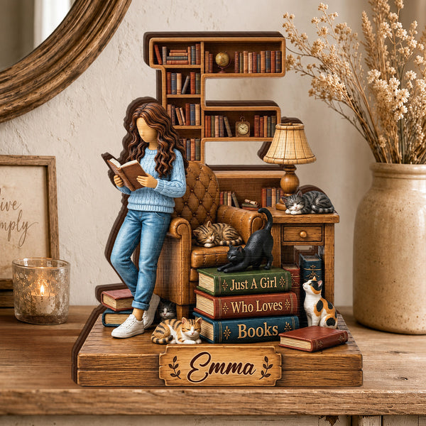 Just A Girl Who Loves Books - Personalized Custom Shaped Wood Plaque