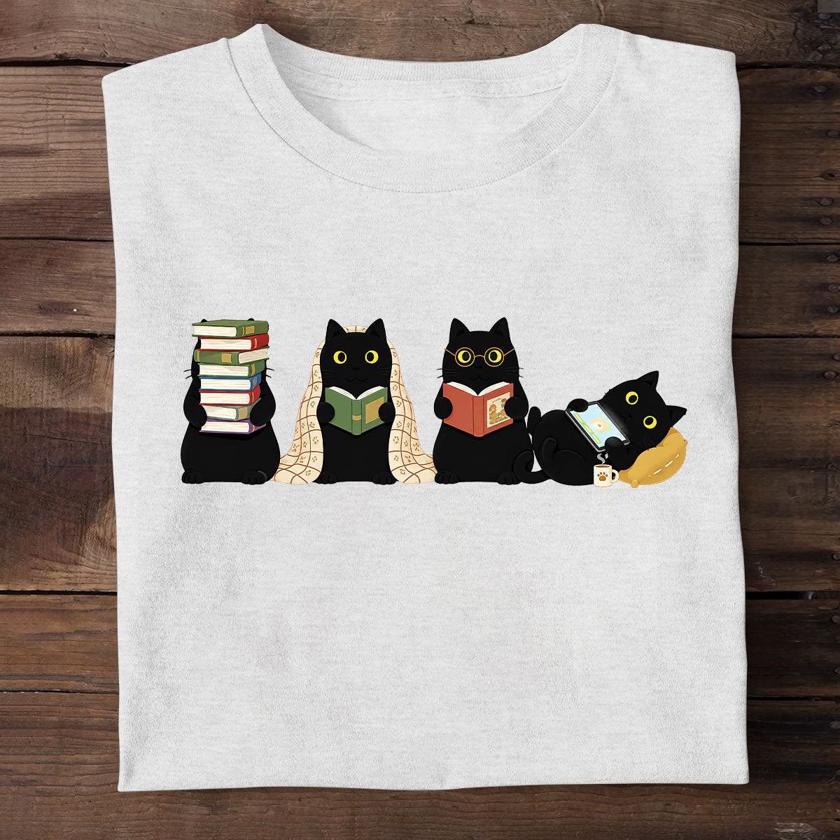 Meow Reading Black Cat  - Personalized 2D Unisex T-shirt
