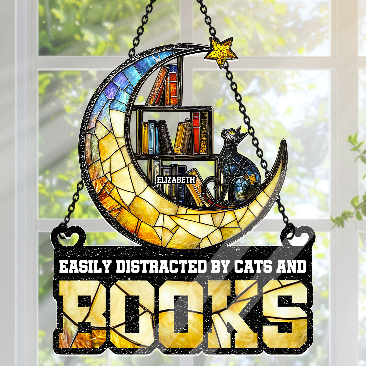 Easily Distracted By Cats And Books - Personalized Acrylic Suncatcher