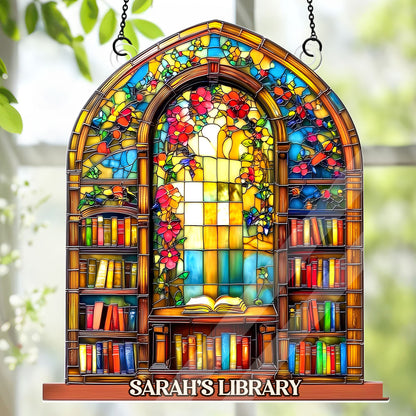 Arched Library Shelf - Personalized Acrylic Suncatcher