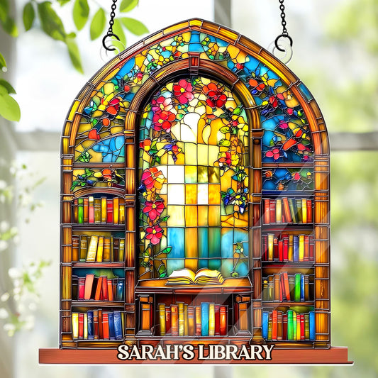 Arched Library Shelf - Personalized Acrylic Suncatcher