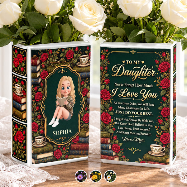 To My Little Book Lover Never Forget How Much I Love You - Personalized Ceramic Book Vase