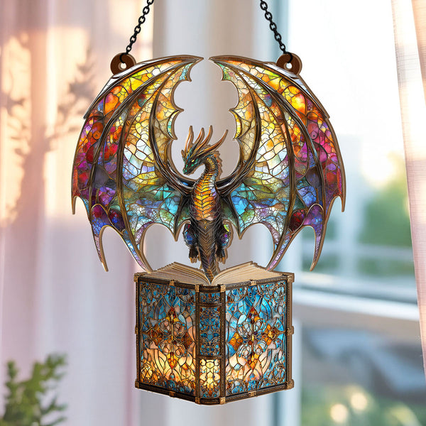 I Am A Book Dragon -  Window Hanging Suncatcher