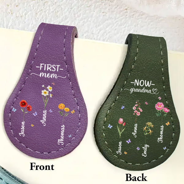 First Mom Now Grandma Mother's Day Gift - Personalized Circle Leather Magnetic Bookmark