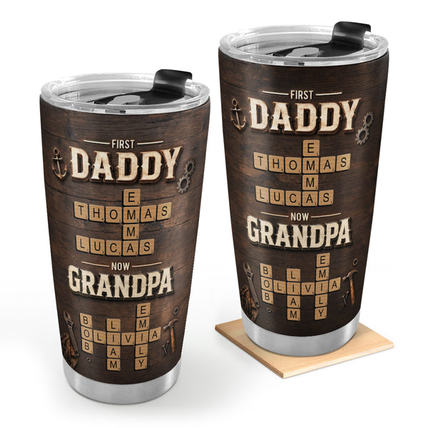 First Daddy Now Grandpa Crossword Puzzle Art - Personalized Stainless Steel Tumbler