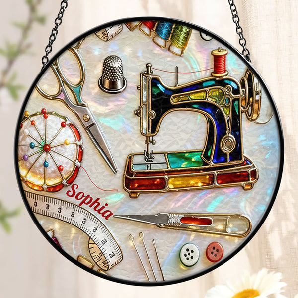 Love Sewing Stained Glass - Personalized Stained Glass Window Hanging Suncatcher