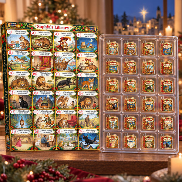 Which Literary Cat Is This, 24 Days Of Bookish Adventures Gift For Granddaughter, Grandson, Book Lovers - Personalized Christmas Advent Calendar