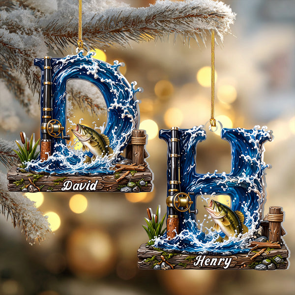 Custom First Letter Gift For Fishing Brothers, Husband, Dad - Personalized 1-Layer Acrylic Ornament