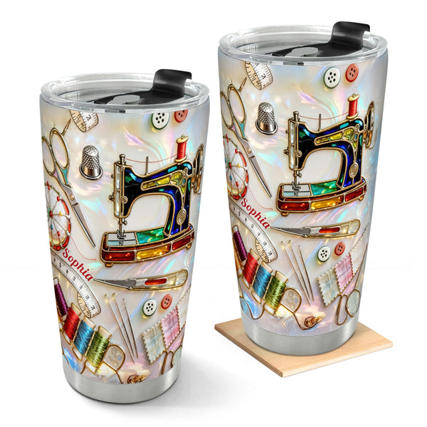 Love Sewing Stained Glass - Personalized Stainless Steel Tumbler