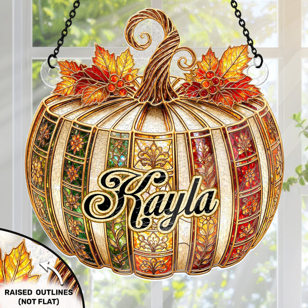 Pumpkin Reading - Personalized 3D Custom Shape Stained Glass Suncatcher