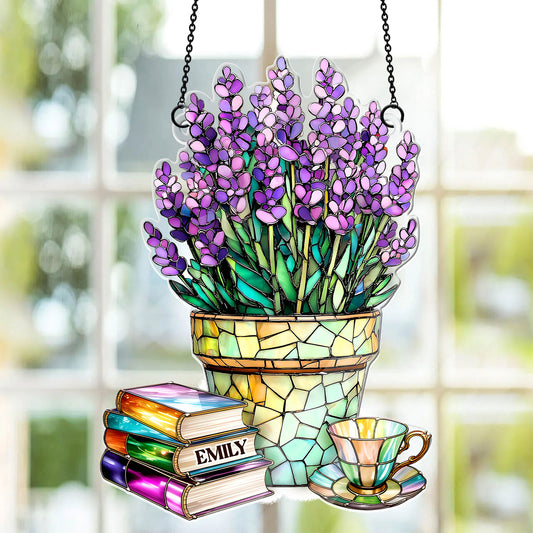 Nostalgic Lavenders, Books, And Tea - Personalized Acrylic Suncatcher
