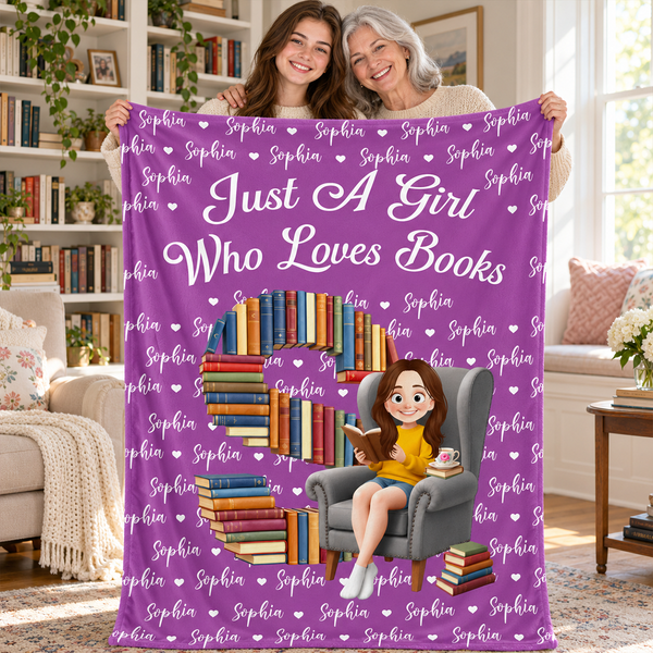 Custom Name Alphabet Just A Girl Who Loves Books - Personalized Fleece Blanket