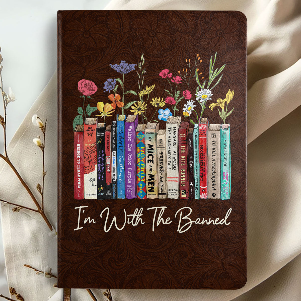 I'm With The Banned Flowers - Leather Cover Notebook