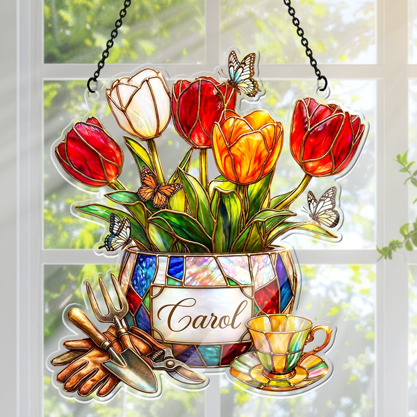 Nostalgic Tulips For Garden Lover - Personalized Acrylic Suncatcher