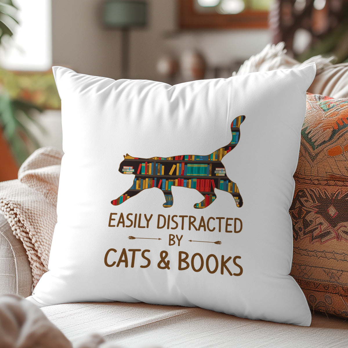 Easily Distracted By Cats And Books Book Lovers Gift PILS39