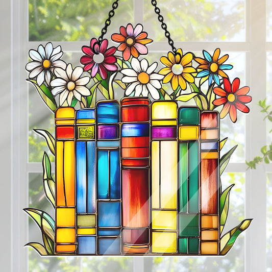 Flower Book Library Decor -  Acrylic Suncatcher