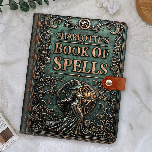The Spellbook - Personalized Leather Notebook Cover With Pocket
