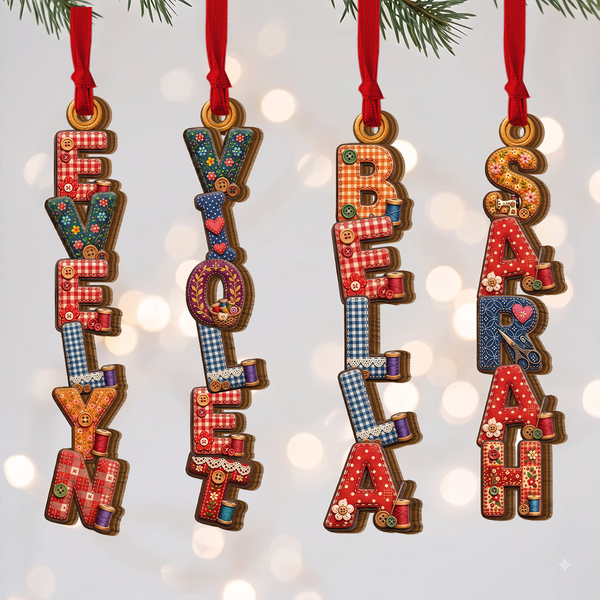 Custom Letter With Name Ornament Gift For Her Sewist - Personalized 2-Layered Wooden Ornament