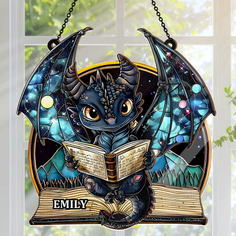 I Am A Book Dragon - Personalized Window Hanging Suncatcher