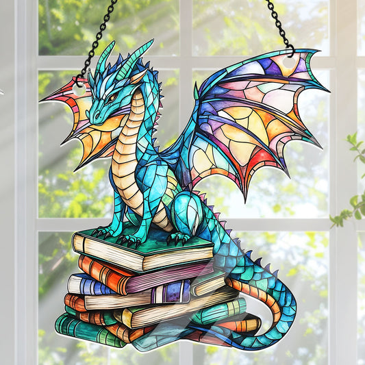 Stained Glass Book Dragon -  Acrylic Suncatcher