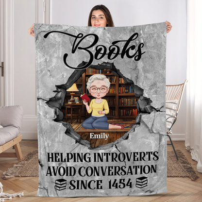 Books Helping Introverts Avoid Conversation Since 1454 - Personalized Fleece Blanket