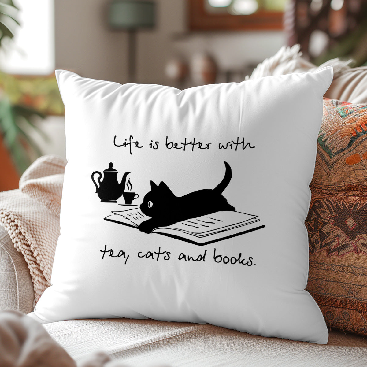 Life Is Better With Tea, Cats And Books Book Lovers Gift PILS35