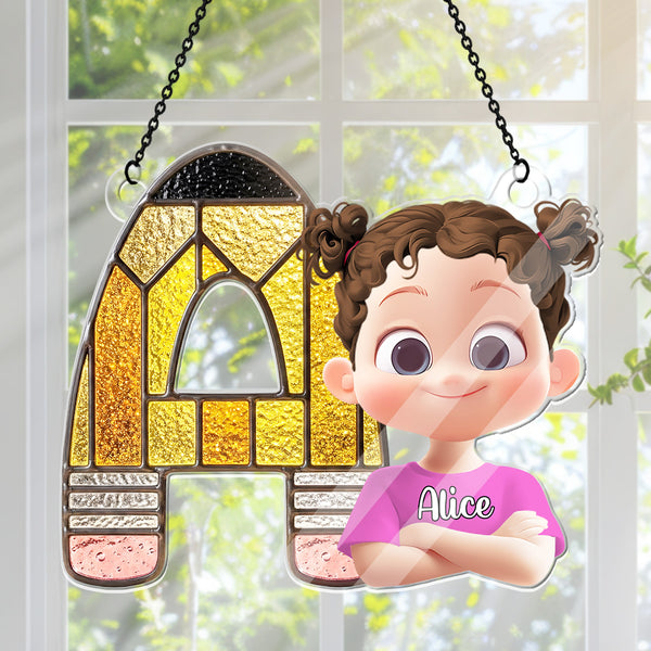 Custom Name Pencil Alphabet Stained Glass For Kids - Personalized Acrylic Suncatcher