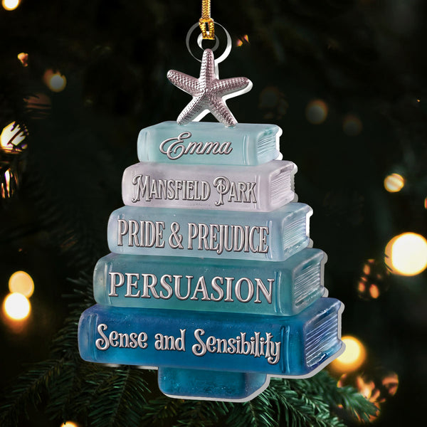 Christmas Book Tree Sea Glass Effect - Personalized 1-Layer Acrylic Ornament
