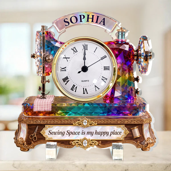 Stained Glass Effect Sewing Machine - Personalized Acrylic Desk Clock