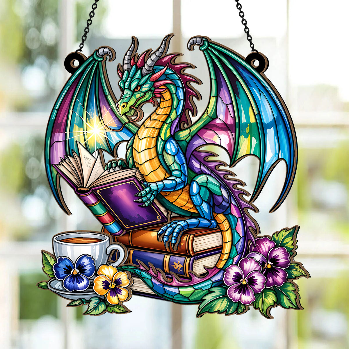 The Lorekeeper Dragon -  Window Hanging Suncatcher