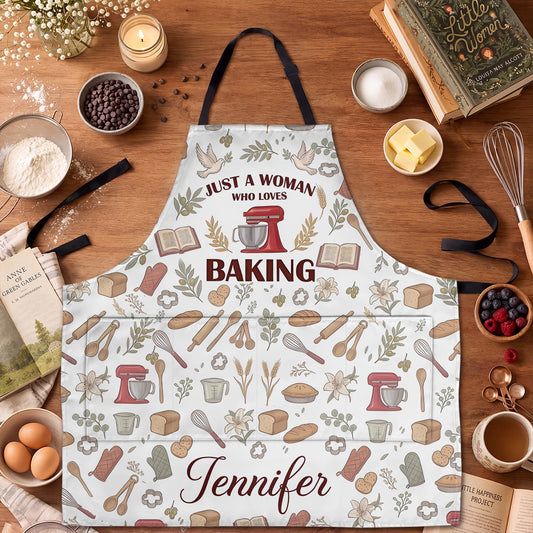 Just A Woman Who Loves Jesus and Baking - Personalized Apron With Pocket