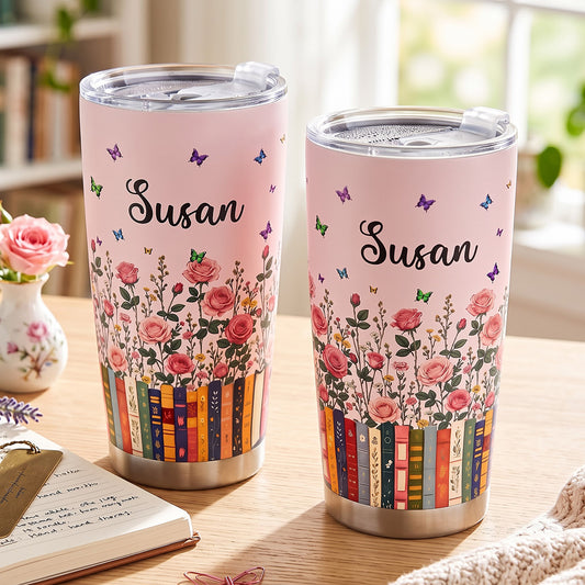 Custom Name & Birthflower For Book Lovers, Book Clubs - Personalized Stainless Steel Tumbler