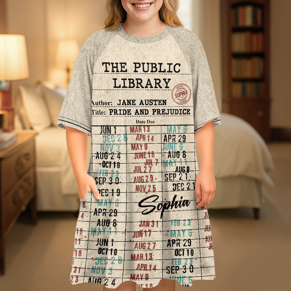 Nostalgic Library Card Due Date Stamp - Personalized Sleep Tee